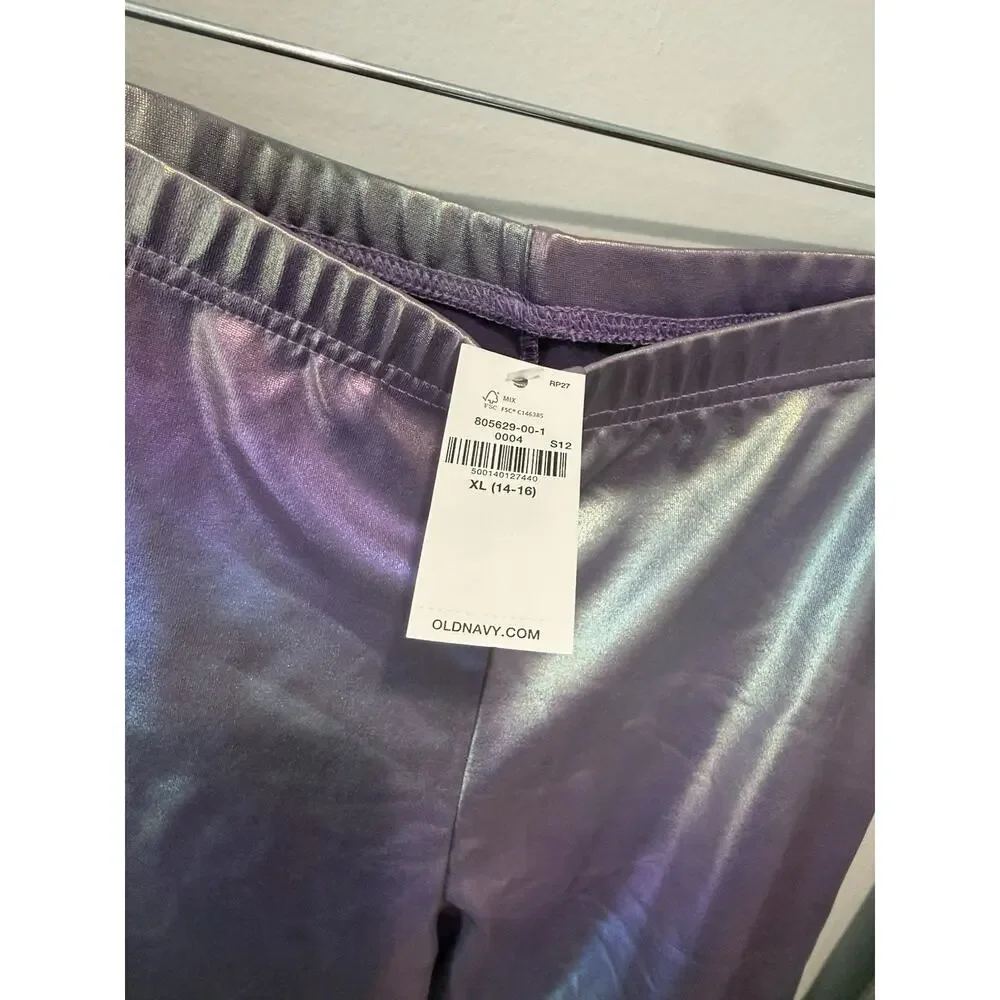 NWT Two Girls Old Navy Metallic Leggings Purple Rainbow 14/16 Silver 14/16 Plus
